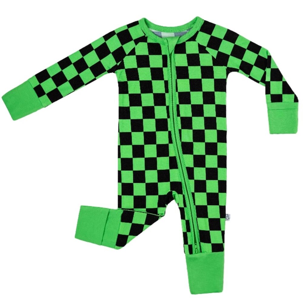 Bamboo Zipper Pajamas - Green Checkers